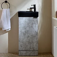 Milano Lurus Concrete Grey 400mm Modern Cloakroom Vanity Unit with Black Basin and Black Finger Pull Handle
