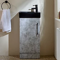 Milano Lurus Concrete Grey 400mm Modern Cloakroom Vanity Unit with Black Basin and Black TBar Handle