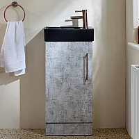 Milano Lurus Concrete Grey 400mm Compact Freestanding Cloakroom Vanity Unit and Black Basin with Aged Bronze TBar Handle