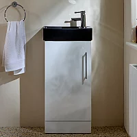Milano Lurus White 400mm Modern Cloakroom Vanity Unit with Black Basin and Chrome TBar Handle