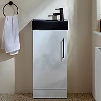 Milano Lurus White 400mm Modern Cloakroom Vanity Unit with Black Basin and Black TBar Handle