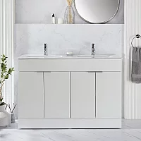 Milano Lurus White 1210mm Modern Vanity Unit with Double Basin and Chrome Finger Pull Handles