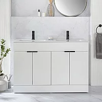 Milano Lurus White 1210mm Modern Vanity Unit with Double Basin and Black Finger Pull Handles