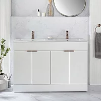 Milano Lurus White 1210mm Freestanding Vanity Unit and Double Basin with Aged Bronze Finger Pull Handles