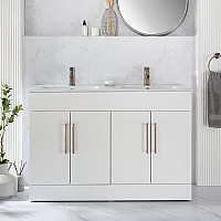 Milano Lurus White 1210mm Freestanding Vanity Unit and Double Basin with Aged Bronze TBar Handles
