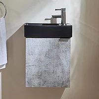 Milano Lurus Concrete Grey 400mm Wall Hung Modern Cloakroom Vanity Unit with Black Basin and Chrome Finger Pull Handle