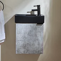 Milano Lurus Concrete Grey 400mm Wall Hung Modern Cloakroom Vanity Unit with Black Basin and Black Finger Pull Handle