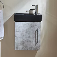 Milano Lurus Concrete Grey 400mm Wall Hung Modern Cloakroom Vanity Unit with Black Basin and Chrome TBar Handle