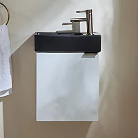 Milano Lurus White 400mm Wall Hung Modern Cloakroom Vanity Unit with Black Basin and Aged Gold Finger Pull Handle