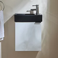 Milano Lurus White 400mm Wall Hung Modern Cloakroom Vanity Unit with Black Basin and Chrome Finger Pull Handle