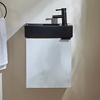 Milano Lurus White 400mm Wall Hung Modern Cloakroom Vanity Unit with Black Basin and Black Finger Pull Handle