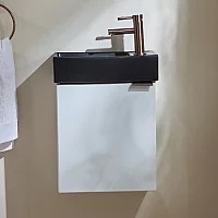 Milano Lurus White 400mm Wall Hung Modern Cloakroom Vanity Unit with Black Basin and Aged Bronze Finger Pull Handle