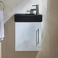 Milano Lurus White 400mm Wall Hung Modern Cloakroom Vanity Unit with Black Basin and Chrome TBar Handle