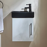 Milano Lurus White 400mm Wall Hung Modern Cloakroom Vanity Unit with Black Basin and Black TBar Handle