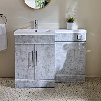 Milano Lurus Concrete Grey 1105mm Modern LeftHand Vanity and WC Combination Unit Excluding Pan Chrome TBar Handles