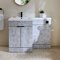 Milano Lurus Concrete Grey 1105mm Modern LeftHand Vanity and WC Combination Unit Excluding Pan Black Finger Pull Handles
