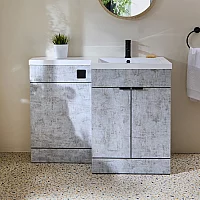 Milano Lurus Concrete Grey 1105mm Modern RightHand Vanity and WC Combination Unit Excluding Pan Black Finger Pull Handles