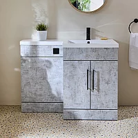 Milano Lurus Concrete Grey 1105mm Modern RightHand Vanity and WC Combination Unit Excluding Pan Black TBar Handles