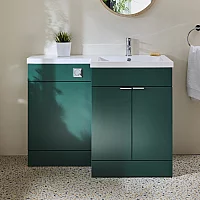 Milano Lurus Dark Green 1105mm Modern RightHand Vanity and WC Combination Unit Excluding Pan Chrome Finger Pull Handles