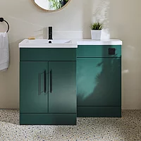Milano Lurus Dark Green 1105mm Modern LeftHand Vanity and WC Combination Unit Excluding Pan Black TBar Handles