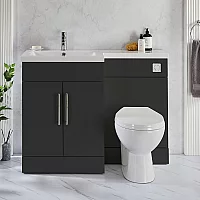 Milano Lurus Black Grey 1105mm Modern LeftHand Vanity and WC Combination Unit with Select Toilet Chrome TBar Handles