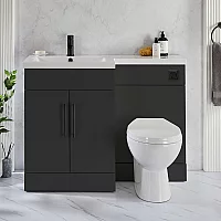 Milano Lurus Black Grey 1105mm Modern LeftHand Vanity and WC Combination Unit with Select Toilet Black TBar Handles