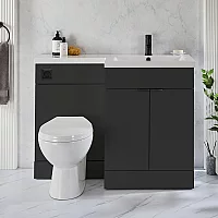 Milano Lurus Black Grey 1105mm Modern RightHand Vanity and WC Combination Unit with Select Toilet Black Finger Pull Handles