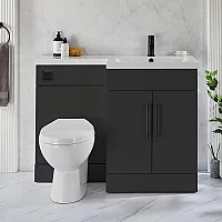 Milano Lurus Black Grey 1105mm Modern RightHand Vanity and WC Combination Unit with Select Toilet Black TBar Handles
