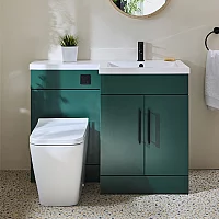 Milano Lurus Dark Green 1105mm Modern RightHand Vanity and WC Combination Unit with Longton Toilet Black TBar Handles