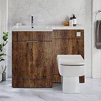 Milano Lurus Dark Oak 1105mm Modern LeftHand Vanity and WC Combination Unit with Elswick Toilet Chrome Finger Pull Handles