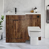 Milano Lurus Dark Oak 1105mm Modern LeftHand Vanity and WC Combination Unit with Elswick Toilet Black Finger Pull Handles
