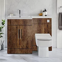 Milano Lurus Dark Oak 1105mm Modern LeftHand Vanity and WC Combination Unit with Elswick Toilet Chrome TBar Handles