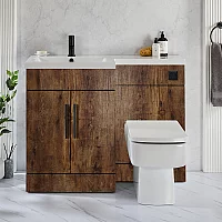 Milano Lurus Dark Oak 1105mm Modern LeftHand Vanity and WC Combination Unit with Elswick Toilet Black TBar Handles