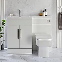 Milano Lurus White 1105mm Modern LeftHand Vanity and WC Combination Unit with Elswick Toilet Chrome TBar Handles