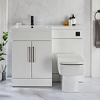 Milano Lurus White 1105mm Modern LeftHand Vanity and WC Combination Unit with Elswick Toilet Black TBar Handles
