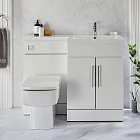 Milano Lurus White 1105mm Modern RightHand Vanity and WC Combination Unit with Elswick Toilet Chrome TBar Handles