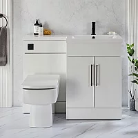 Milano Lurus White 1105mm Modern RightHand Vanity and WC Combination Unit with Elswick Toilet Black TBar Handles