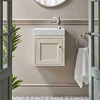 Milano Thornton Antique White 400mm Wall Hung Traditional Cloakroom Vanity Unit with Basin and Classic Round Chrome Handle