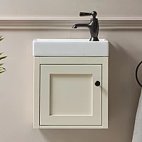 Milano Thornton Antique White 400mm Wall Hung Traditional Cloakroom Vanity Unit with Basin and Classic Round Black Handle