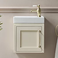 Milano Thornton Antique White 400mm Wall Hung Traditional Cloakroom Vanity Unit with Basin and Classic TBar Aged Gold Handle