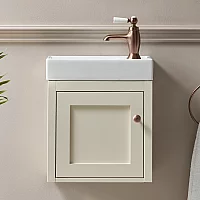 Milano Thornton Antique White 400mm Wall Hung Traditional Cloakroom Vanity Unit with Basin and Classic Round Aged Bronze Handle