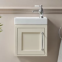 Milano Thornton Antique White 400mm Wall Hung Traditional Cloakroom Vanity Unit with Basin and Classic TBar Chrome Handle