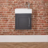 Milano Thornton Black Grey 400mm Wall Hung Traditional Cloakroom Vanity Unit with Basin and Classic TBar Chrome Handle