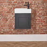 Milano Thornton Black Grey 400mm Wall Hung Traditional Cloakroom Vanity Unit with Basin and Classic TBar Black Handle