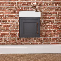 Milano Thornton Black Grey 400mm Wall Hung Traditional Cloakroom Vanity Unit with Basin and Classic TBar Aged Bronze Handle