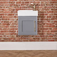 Milano Thornton Light Grey 400mm Wall Hung Traditional Cloakroom Vanity Unit with Basin and Classic TBar Aged Gold Handle