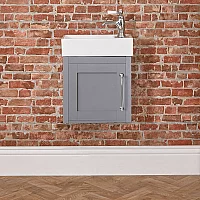 Milano Thornton Light Grey 400mm Wall Hung Traditional Cloakroom Vanity Unit with Basin and Classic TBar Chrome Handle