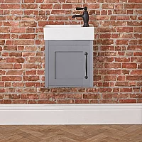 Milano Thornton Light Grey 400mm Wall Hung Traditional Cloakroom Vanity Unit with Basin and Classic TBar Black Handle