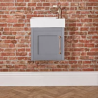 Milano Thornton Light Grey 400mm Wall Hung Traditional Cloakroom Vanity Unit with Basin and Classic TBar Aged Bronze Handle