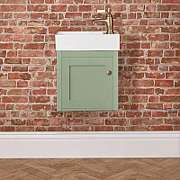 Milano Thornton Pastel Green 400mm Wall Hung Traditional Cloakroom Vanity Unit with Basin and Classic Round Aged Gold Handle